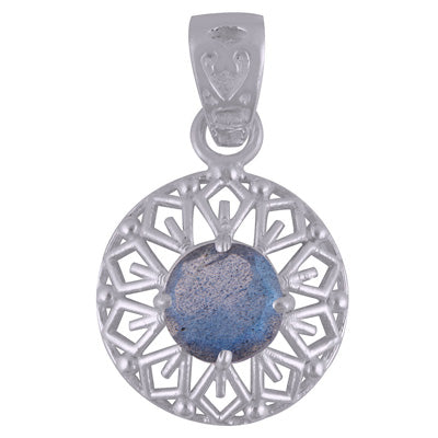 Stunning Pattern Around Labradorite Round Shape 925 Sterling Solid Silver Pendant - R300862-21