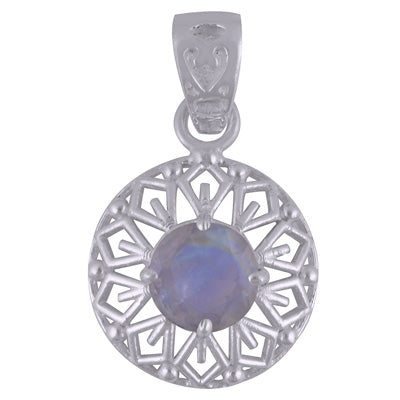 Stunning Pattern Around Rainbow Moonstone Round Shape 925 Sterling Solid Silver Pendant - R300862-6