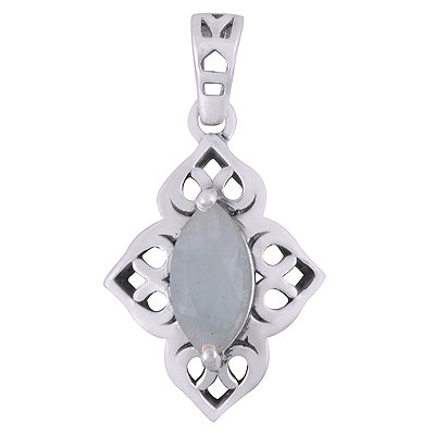 Gorgeous Jali Work Gemstone Around Aquamarine Marquise Shape 925 Sterling Solid Silver Pendant - R300863-22