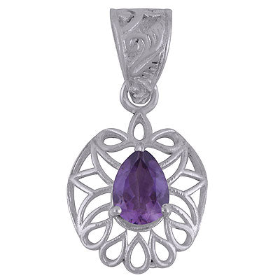 Gorgeous Pattern Around Amethyst Pear Shape 925 Sterling Solid Silver Pendant - R300868-1