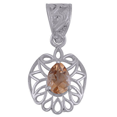 Gorgeous Pattern Around Citrine Pear Shape 925 Sterling Solid Silver Pendant - R300868-15