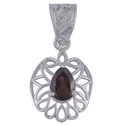 Gorgeous Pattern Around Smoky Topaz Pear Shape 925 Sterling Solid Silver Pendant - R300868-20