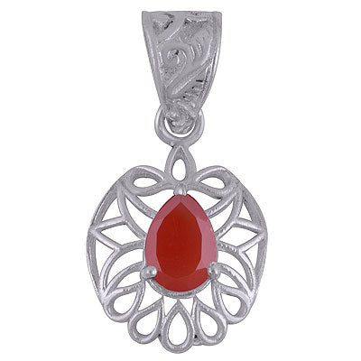Gorgeous Pattern Around Carnelian Pear Shape 925 Sterling Solid Silver Pendant - R300868-22