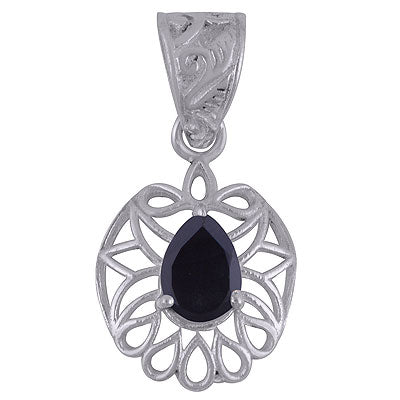 Gorgeous Pattern Around Black Onyx Pear Shape 925 Sterling Solid Silver Pendant - R300868-23
