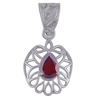 Gorgeous Pattern Around Garnet Pear Shape 925 Sterling Solid Silver Pendant - R300868-5