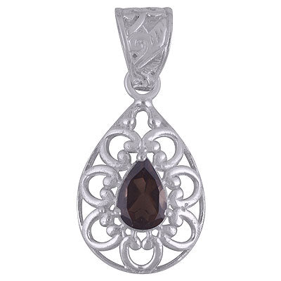 Beautiful Pattern Around Smoky Topaz Pear Shape 925 Sterling Solid Silver Pendant - R300869-18