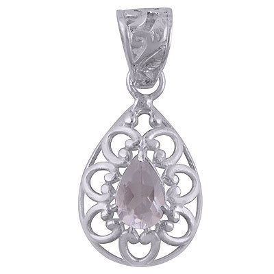 Beautiful Pattern Around Crystal Pear Shape 925 Sterling Solid Silver Pendant - R300869-23