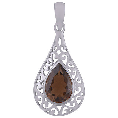Beautiful Jali Cut out Work Around Smoky Topaz Pear Shape 925 Sterling Solid Silver Pendant - R300876-65