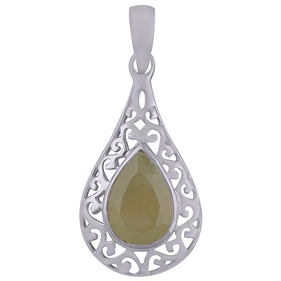 Beautiful Jali Cut out Work Around Prehnite Pear Shape 925 Sterling Solid Silver Pendant - R300876-68