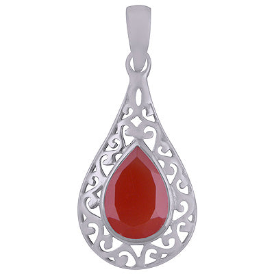Beautiful Jali Cut out Work Around Carnelian Pear Shape 925 Sterling Solid Silver Pendant - R300876-69