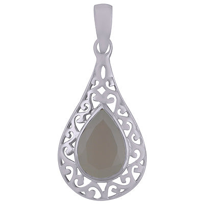Beautiful Jali Cut out Work Around Aqua Chalcedony Pear Shape 925 Sterling Solid Silver Pendant - R300876-71