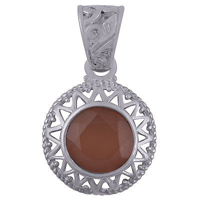 Alluring Sun Pattern Around Pink Chalcedony Round Shape 925 Sterling Solid Silver Pendant - R300878-61