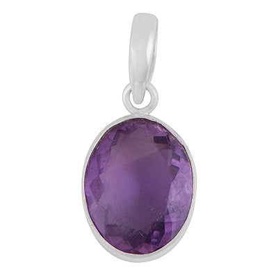 Beautiful Plain Collet Amethyst Oval Shape 925 Sterling Solid Silver Pendant - R300975-21