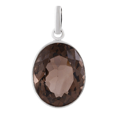 Beautiful Plain Collet Smoky Topaz Oval Shape 925 Sterling Solid Silver Pendant - R300975-22