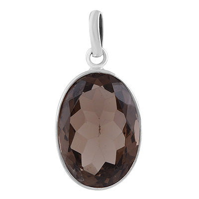 Beautiful Plain Collet Smoky Topaz Oval Shape 925 Sterling Solid Silver Pendant - R300975-23