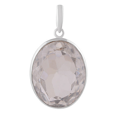 Beautiful Plain Collet Crystal Oval Shape 925 Sterling Solid Silver Pendant - R300975-24