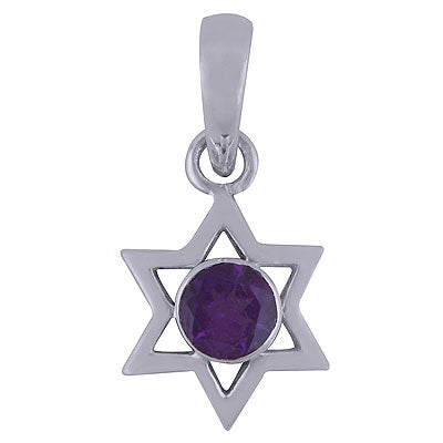 Gorgeous Handcrafted Star Shaped Around Amethyst Round Shape 925 Sterling Solid Silver Pendant - R300996-1