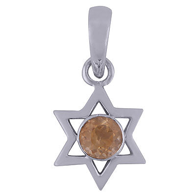 Gorgeous Handcrafted Star Shaped Around Citrine Round Shape 925 Sterling Solid Silver Pendant - R300996-12