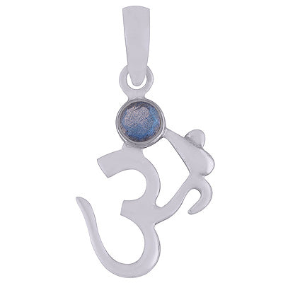 Gorgeous Om Pendant With Gemstone Labradorite Oval Shape 925 Sterling Solid Silver Pendant - R301016-15