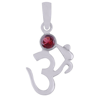 Gorgeous Om Pendant With Gemstone Garnet Oval Shape 925 Sterling Solid Silver Pendant - R301016-6