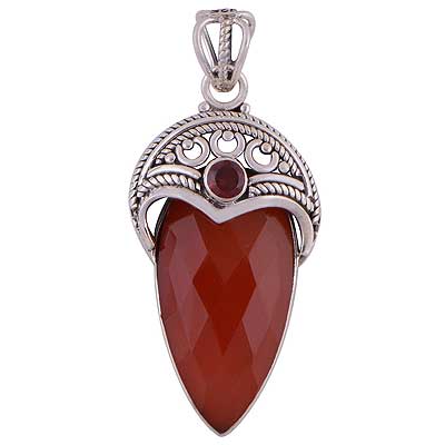 Carnelian,Garnet 925 Sterling Silver Pendant - R301040-16