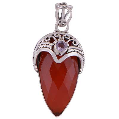Carnelian,Amethyst 925 Sterling Silver Pendant - R301040-37