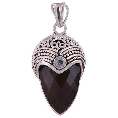 Smoky Topaz,Blue Topaz 925 Sterling Silver Pendant - R301040-46