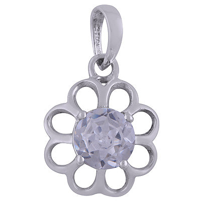 Stunning Handcrafted Flower Around White Cubic Zirconia Round Shape 925 Sterling Solid Silver Pendant - R301048-14