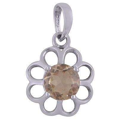 Stunning Handcrafted Flower Around Lemon Topaz Round Shape 925 Sterling Solid Silver Pendant - R301048-4