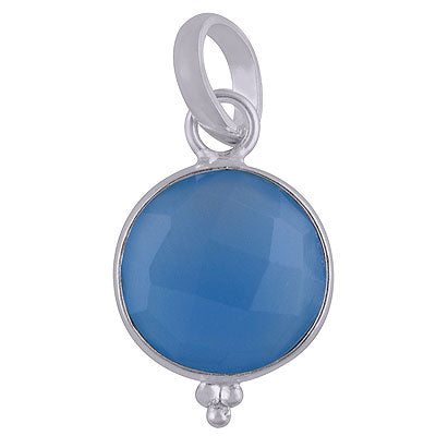 Stunning Rawa Work Around Bezel Blue Chalcedony Round Shape 925 Sterling Solid Silver Pendant - R301062-12