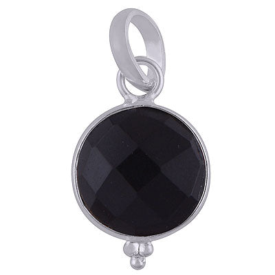 Stunning Rawa Work Around Bezel Black Onyx Round Shape 925 Sterling Solid Silver Pendant - R301062-18