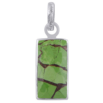 Beautiful Gemstone Green Copper Turquoise Rectangle Shape 925 Sterling Solid Silver Pendant - R301091-12