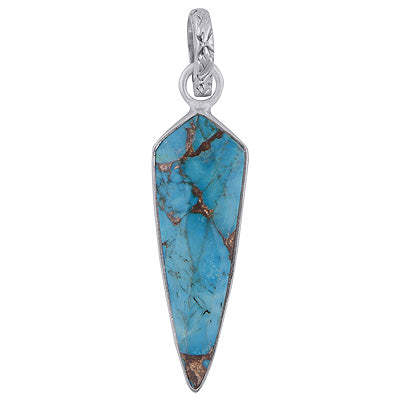 Beautiful Gemstone Blue Copper Turquoise Elongated Rhombus Shape 925 Sterling Solid Silver Pendant - R301091-6