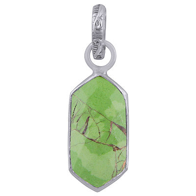 Beautiful Gemstone Green Copper Turquoise Elongated Hexagon Shape 925 Sterling Solid Silver Pendant - R301091-9