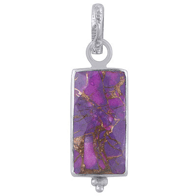 Minimal Rawa Work At Bottom Purple Copper Turquoise Rectangle Shape 925 Sterling Solid Silver Pendant - R301092-10