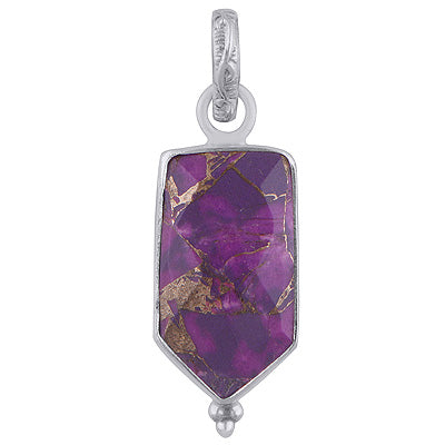 Minimal Rawa Work At Bottom Purple Copper Turquoise Inverted Bullet Shape 925 Sterling Solid Silver Pendant - R301092-4