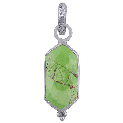 Minimal Rawa Work At Bottom Green Copper Turquoise Elongated Hexagon Shape 925 Sterling Solid Silver Pendant - R301092-5