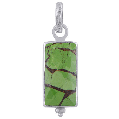 Minimal Rawa Work At Bottom Green Copper Turquoise Rectangle Shape 925 Sterling Solid Silver Pendant - R301092-8