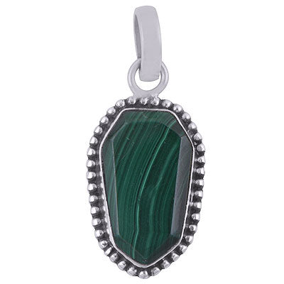 Alluring Rawa Work Around Malachite Hexagon Shape 925 Sterling Solid Silver Pendant - R301102-10