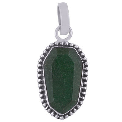 Alluring Rawa Work Around Green Jade Hexagon Shape 925 Sterling Solid Silver Pendant - R301102-13