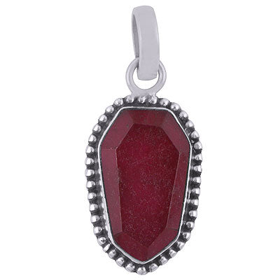 Alluring Rawa Work Around Red Corundum Hexagon Shape 925 Sterling Solid Silver Pendant - R301102-19