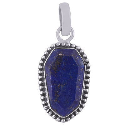 Alluring Rawa Work Around Lapis Hexagon Shape 925 Sterling Solid Silver Pendant - R301102-3