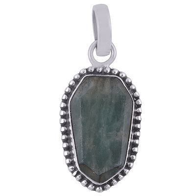Alluring Rawa Work Around Amazonite Hexagon Shape 925 Sterling Solid Silver Pendant - R301102-4