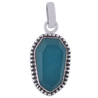 Alluring Rawa Work Around Blue Chalcedony Hexagon Shape 925 Sterling Solid Silver Pendant - R301102-5