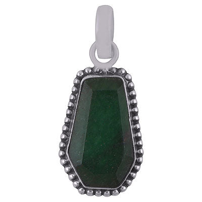 Gorgeous Rawa Work Around Green Jade Coffin Shape 925 Sterling Solid Silver Pendant - R301103-17