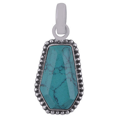 Gorgeous Rawa Work Around Turquoise Coffin Shape 925 Sterling Solid Silver Pendant - R301103-3