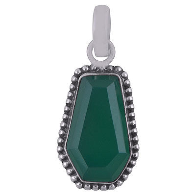 Gorgeous Rawa Work Around Green Onyx Coffin Shape 925 Sterling Solid Silver Pendant - R301103-8