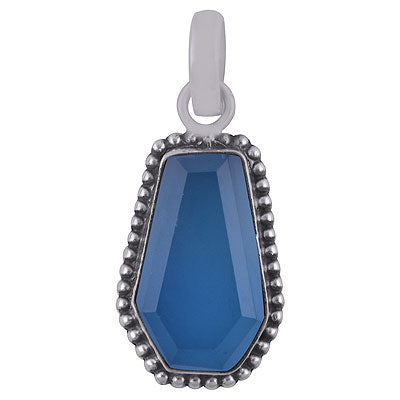Gorgeous Rawa Work Around Blue Chalcedony Coffin Shape 925 Sterling Solid Silver Pendant - R301103-9