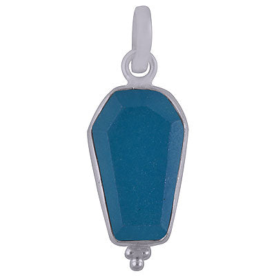 Beautifully Handcrafted Bezel Rawa Work at bottom Blue Chalcedony Coffin Shape 925 Sterling Solid Silver Pendant - R301105-10