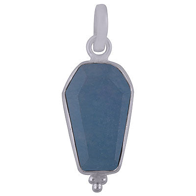 Beautifully Handcrafted Bezel Rawa Work at bottom Blue Aventurine Coffin Shape 925 Sterling Solid Silver Pendant - R301105-12